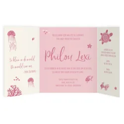 Geboortekaart onderwaterdieren roze