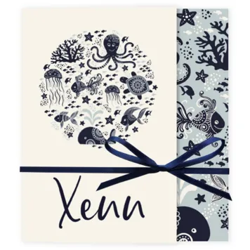 Geboortekaart onderwaterdieren blauw