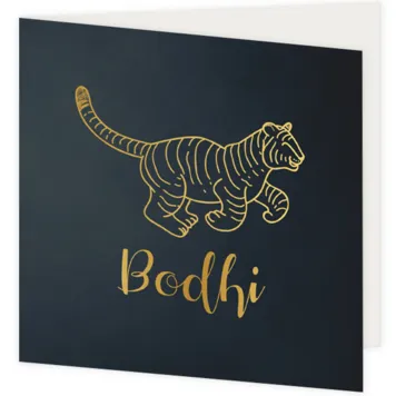 Geboortekaart stoere tijger met blauw en goudfolie