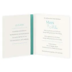 Geboortekaart tweeling stippen met mint groen lint