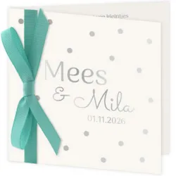 Geboortekaart tweeling stippen met mint groen lint