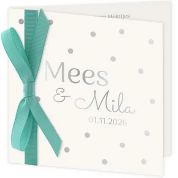 Geboortekaart tweeling stippen met mint groen lint