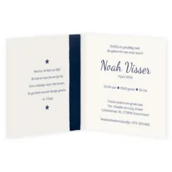 Geboortekaart jongen sterren met donkerblauw lint