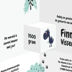Geboortekaart drieluik dino