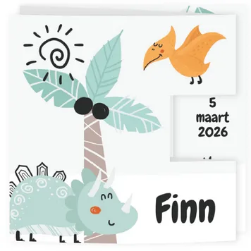 Geboortekaart drieluik dino