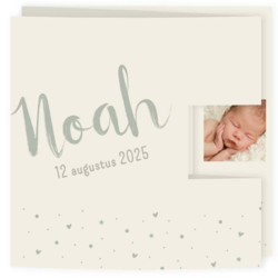 Geboortekaartje drieluik met sterretjes en hartjes op parelmoerpapier jongen