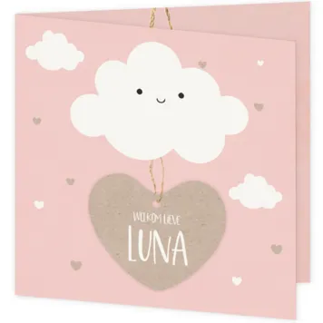 Geboortekaart hartje aan een wolk Luna