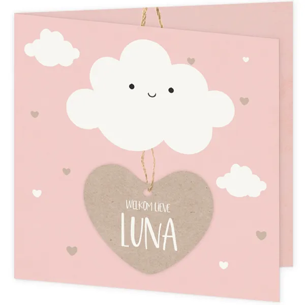 Geboortekaart hartje aan een wolk Luna