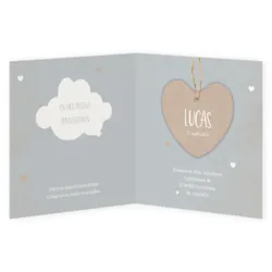 Geboortekaart hartje aan een wolk Lucas