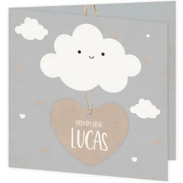 Geboortekaart hartje aan een wolk Lucas