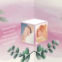 Geboortekaart drieluik- waterverf met blaadjes Lisa
