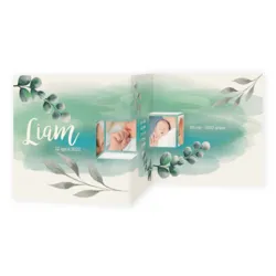 Geboortekaart drieluik- waterverf met blaadjes Liam