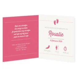 Geboortekaart meisje roze met voetjes