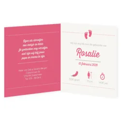 Geboortekaart meisje roze met voetjes en strik