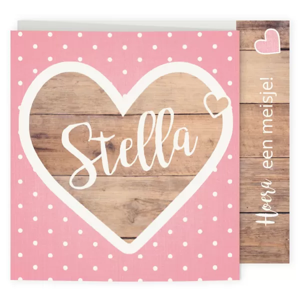 Drieluik geboortekaartje met houten hart