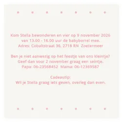 Kraamborrel houten hart roze achtergrond