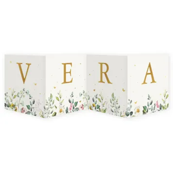 Geboortekaart vierluik met waterverf bladeren en bloemen