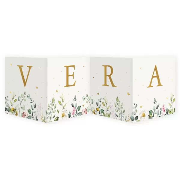 Geboortekaart vierluik met waterverf bladeren en bloemen