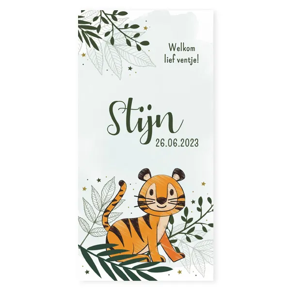 Geboortekaart enkel met een stoere tijger