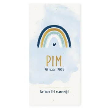 Geboortekaart enkel met foliedruk regenboog jongen
