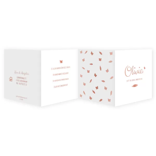 Geboortekaart vierluik Olivia rosegoud