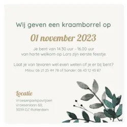 Babyborrelkaart botanical