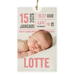 Geboortekaart hoesje met foto roze