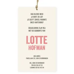 Geboortekaart hoesje met foto roze