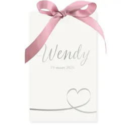 Geboortekaart hoesje zilver oud roze strik
