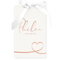 Geboortekaart hoesje rose goud witte strik