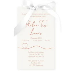 Geboortekaart hoesje rose goud witte strik