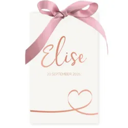 Geboortekaart hoesje rose goud oud roze strik