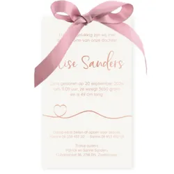 Geboortekaart hoesje rose goud oud roze strik