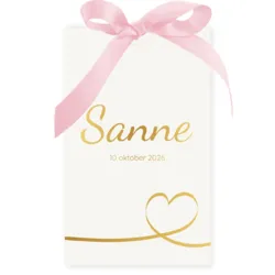 Geboortekaart hoesje goud licht roze strik