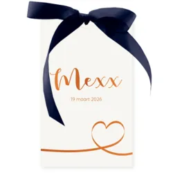 Geboortekaart hoesje oranje donker blauwe strik