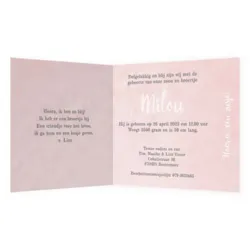 Geboortekaart met roze en zilver gekleurde hartjes