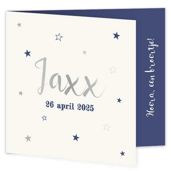 Geboortekaart met blauw en zilver gekleurde sterren