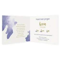 Geboortekaart waterverf blauw met foliedruk