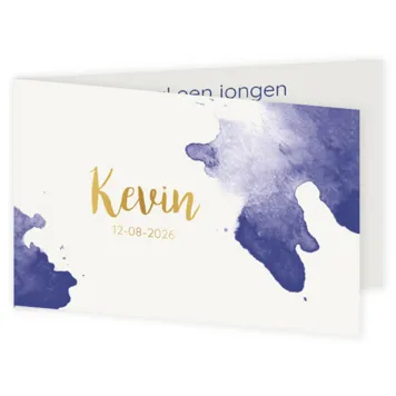 Geboortekaart waterverf blauw met foliedruk
