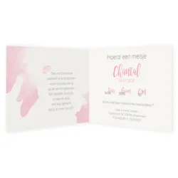 Geboortekaart waterverf roze met foliedruk