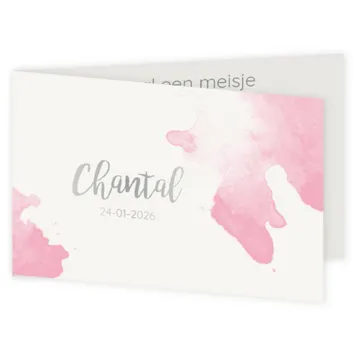 Geboortekaart waterverf roze met foliedruk