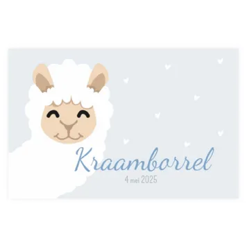 Blauwe kraamborrel uitnodiging alpaca jongen
