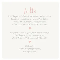 Babyborrelkaart hartjes met rose foliedruk
