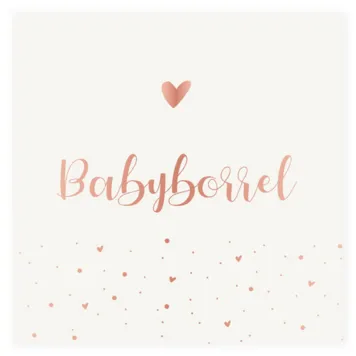 Babyborrel uitnodiging met hartjes van rose foliedruk