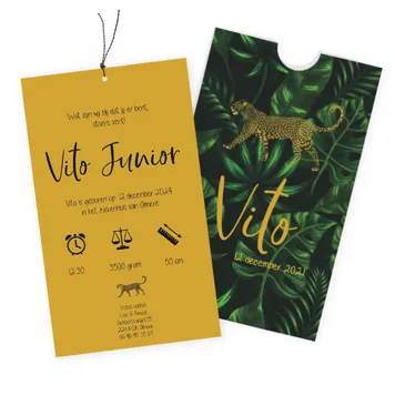Geboortekaart hoesje Vito jungle luipaard