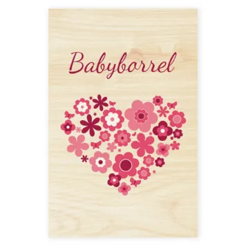 Babyborrelkaartje met bloemenhart op hout