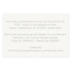 Kraamborrel Macy