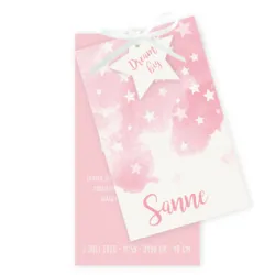 Geboortekaart aquarel sterren roze