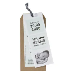 Fotokaart kraft met snorren en mint ruitpatroon