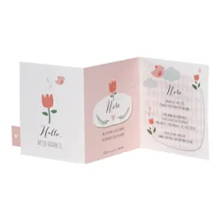 Drieluikje met roze tulp en vrolijk vogeltje